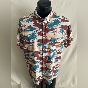Rails Carson Shirt Men’s Large Life’s A Beach Sunset Linen Blend Short Sleeve